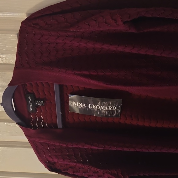 NINA LEONARD BRAND WOMEN'S BURGUNDY WINE OPEN CARDIGAN SHRUG SIZE LARGE - Picture 4 of 15